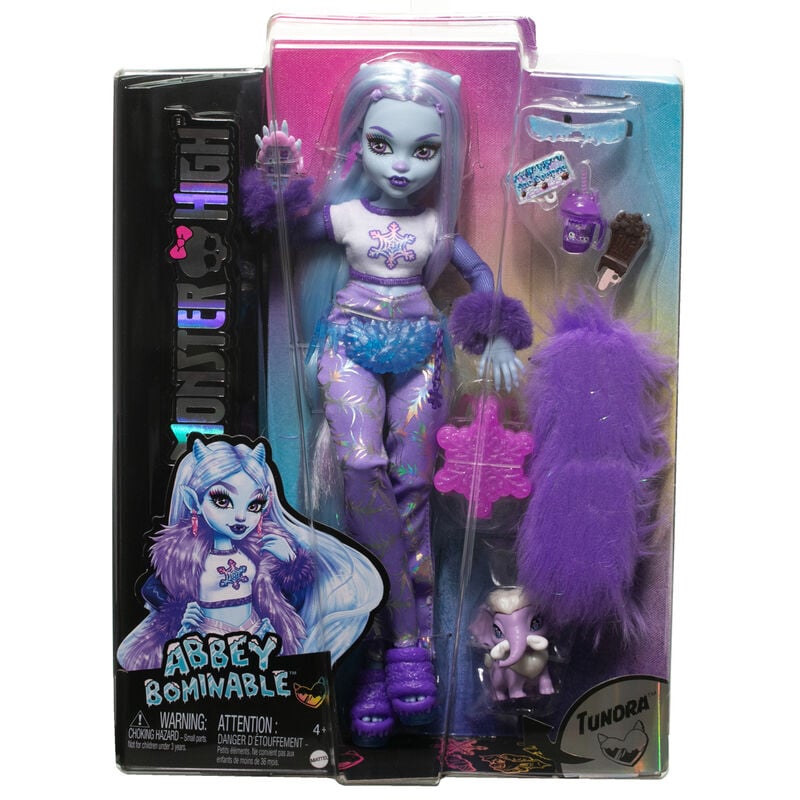 Muñeca Abbey Bominable Monster High con accesorios y mascota Tundra