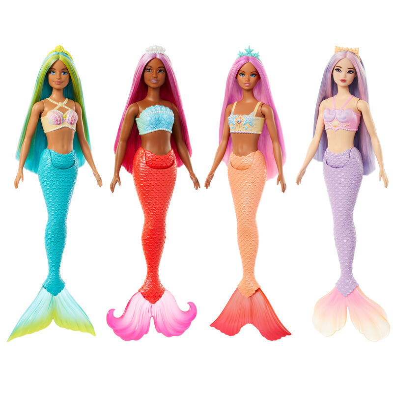 Muñecas sirena Barbie con colas de colores y accesorios marinos para el pelo