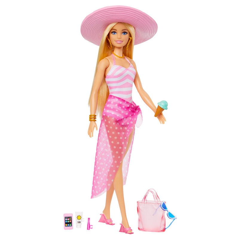 Muñeca Barbie Día en la Playa con bañador rosa y accesorios - 2
