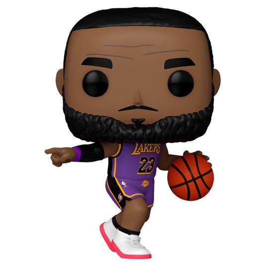Figura Funko POP! de LeBron James con uniforme de Los Angeles Lakers y balón
