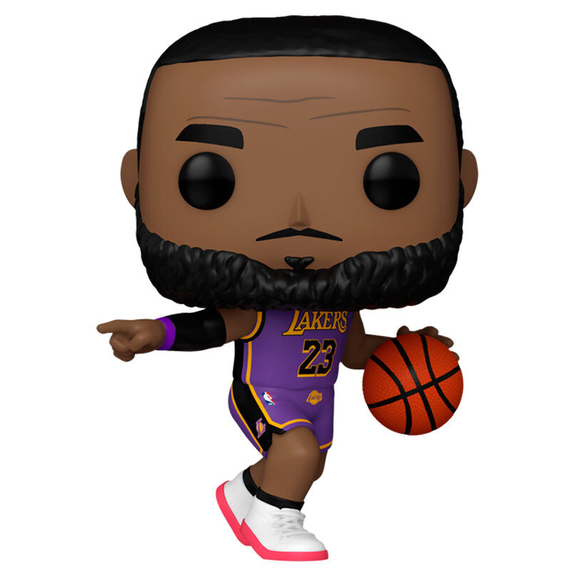 Figura Funko POP! de LeBron James con uniforme de Los Angeles Lakers y balón
