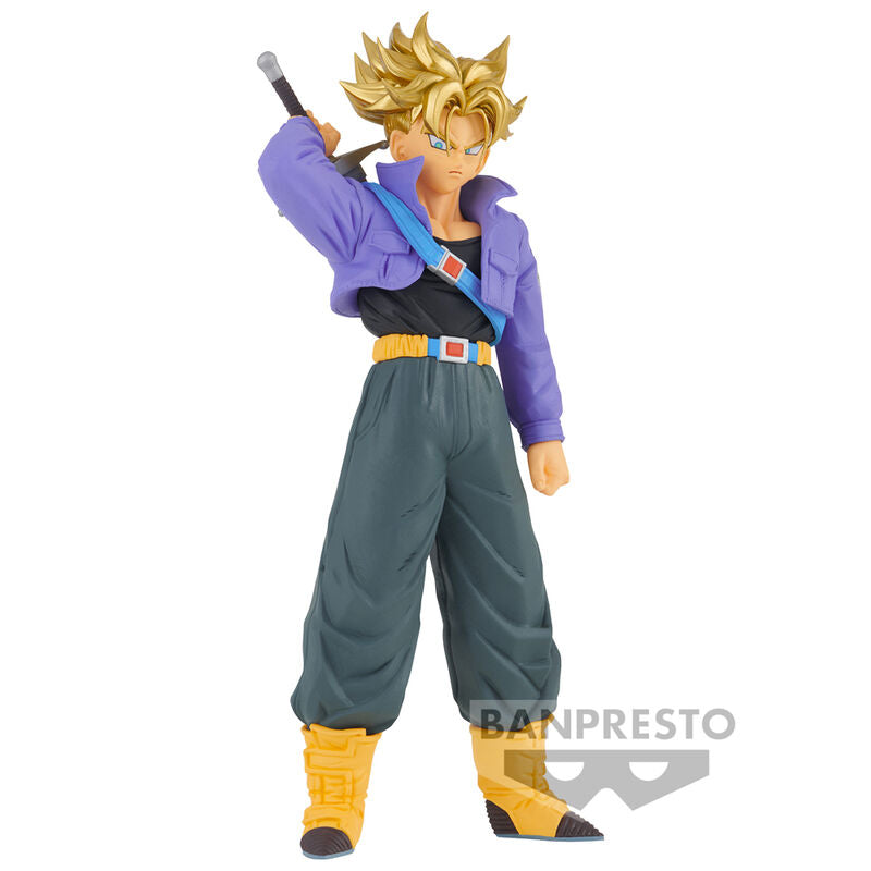 Figura de Super Saiyan Trunks de Dragon Ball Z con espada y chaqueta morada