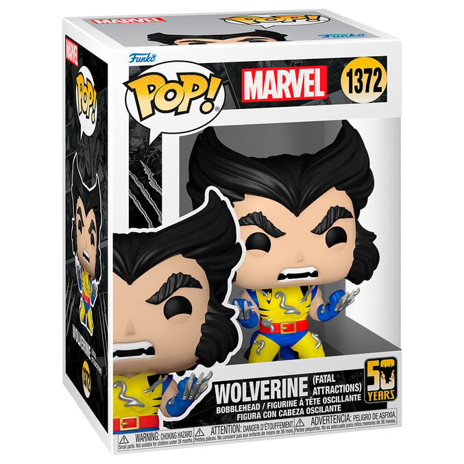 Figura Funko POP! Marvel de Wolverine con traje amarillo y azul en caja