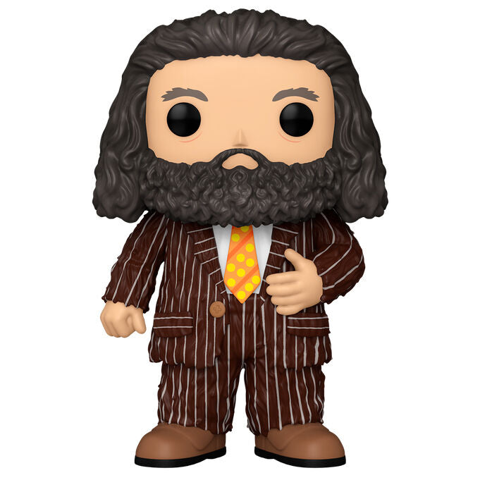 Figura Funko POP! de Rubeus Hagrid con atuendo marrón y corbata amarilla en su caja - 2