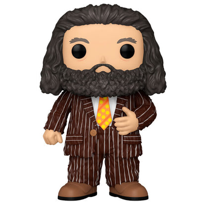 Figura Funko POP! de Rubeus Hagrid con atuendo marrón y corbata amarilla en su caja - 2