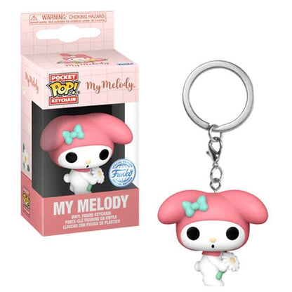 Llavero Funko Pocket POP de My Melody con capucha rosa y lazo verde agua