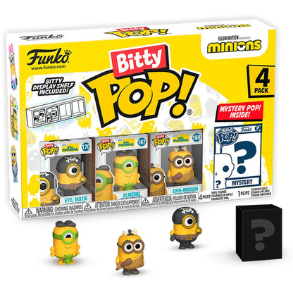 Blíster FUNKO Bitty Pop! Minions Serie 1 con cuatro figuras y estante