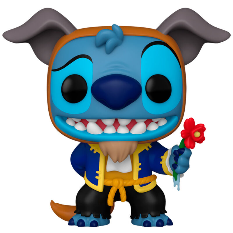 Figura Funko POP! de Stitch caracterizado como Bestia con una flor roja
