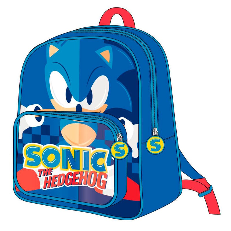 Mochila azul de Sonic the Hedgehog con bolsillo frontal