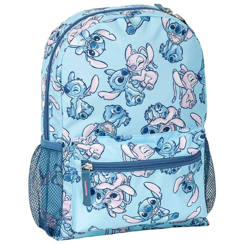 Mochila escolar azul de Stitch Disney con bolsillo frontal y bolsillos laterales