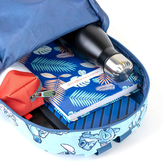 Mochila escolar azul de Stitch Disney con bolsillo frontal y bolsillos laterales - 3