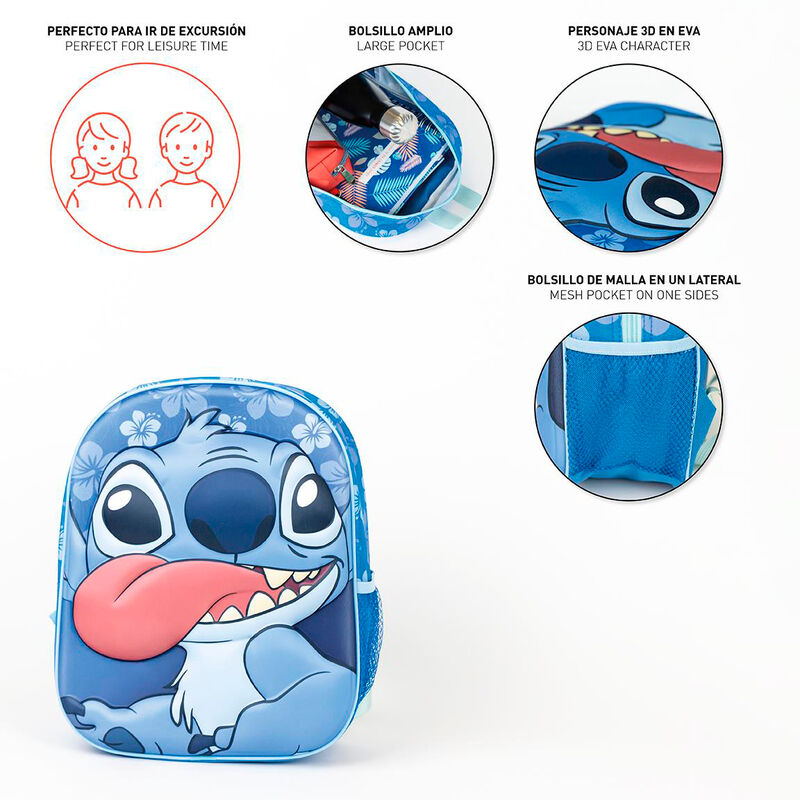 Mochila 3D azul de Stitch Disney con estampado floral - 4