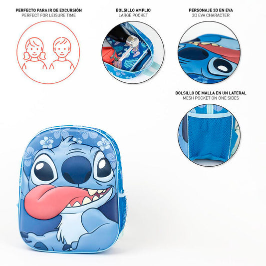 Mochila 3D azul de Stitch Disney con estampado floral - 4