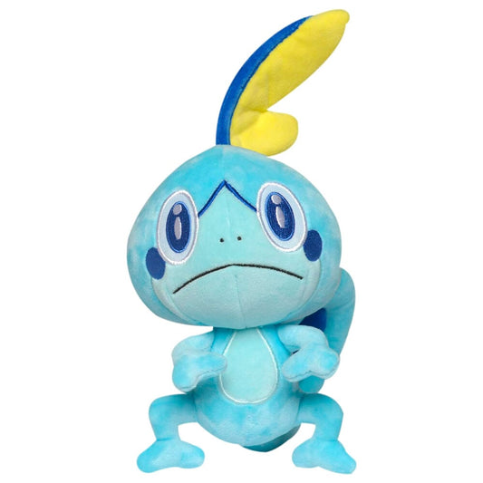 Peluche de Sobble Pokémon azul turquesa con cresta amarilla