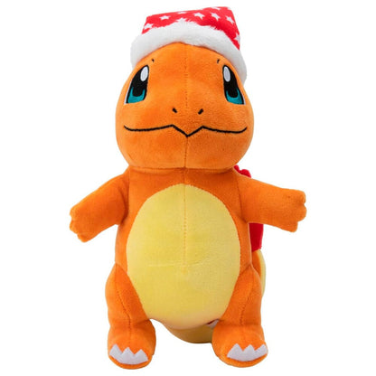 Peluche de Charmander Pokémon con gorro navideño rojo y blanco