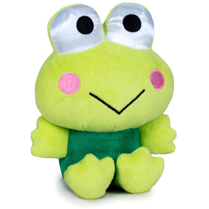 Peluche verde de Keroppy de Hello Kitty con mejillas rosas