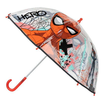 Paraguas burbuja transparente de Spider-Man Marvel con mango rojo