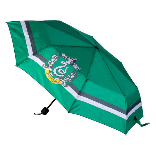 Paraguas plegable verde de Slytherin Harry Potter con escudo