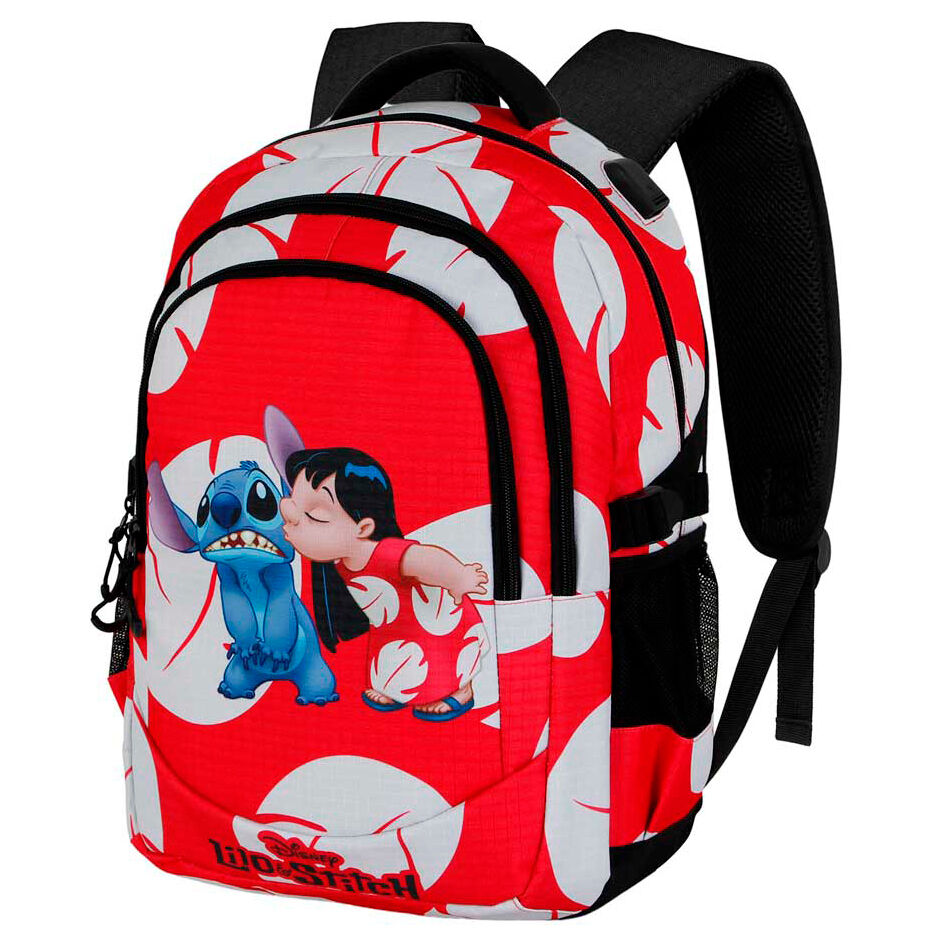 Mochila roja y blanca Disney Stitch con ilustración de Stitch y Lilo - 2