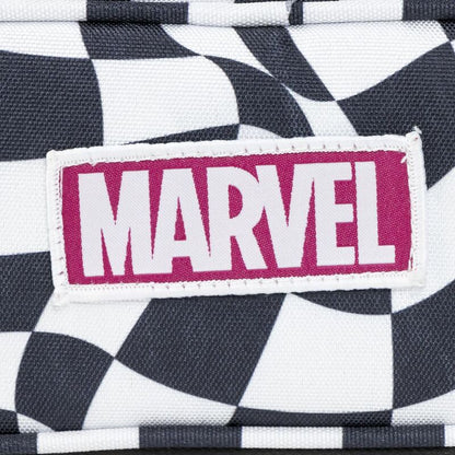 Portatodo Marvel de poliéster blanco y negro con diseño ajedrezado - 3