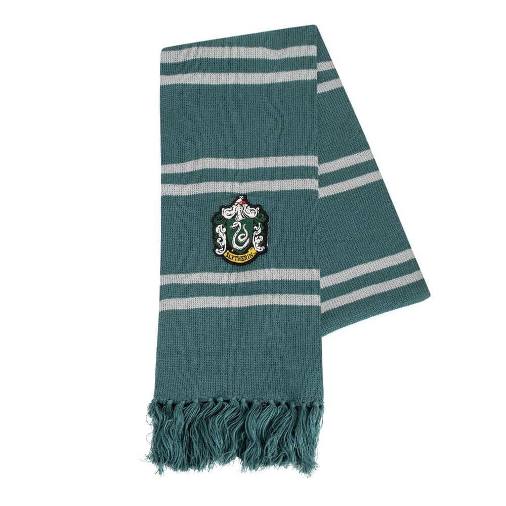 Bufanda verde de Slytherin de Harry Potter con escudo y flecos