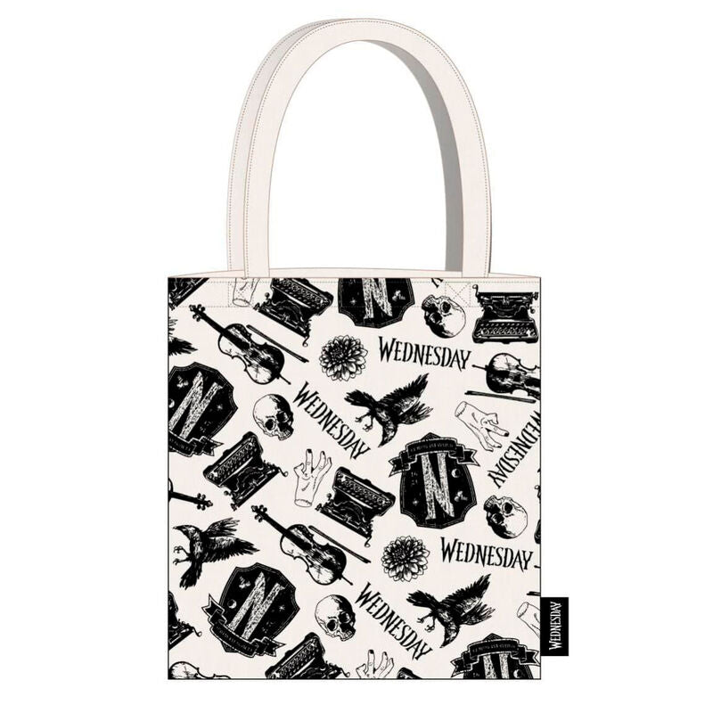 Bolsa shopping Wednesday de CERDÁ con estampado en blanco y negro