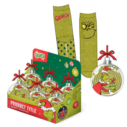 Calcetines antideslizantes verdes del Grinch en formato bola de Navidad