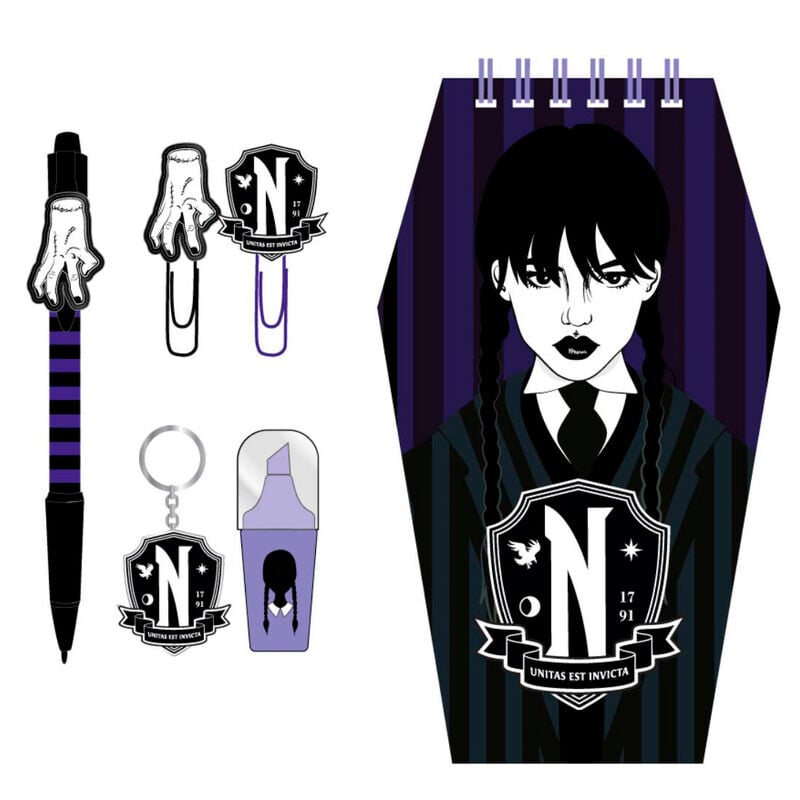 Set de papelería de Miércoles CERDÁ con diseño negro y morado - 2