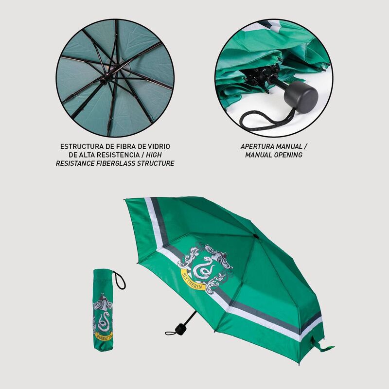 Paraguas plegable verde de Slytherin Harry Potter con escudo - 4