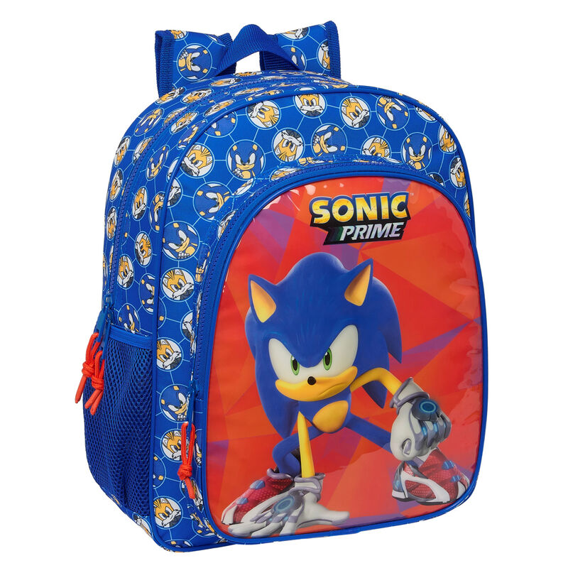 Mochila azul Sonic Prime de 38 cm con bolsillo frontal