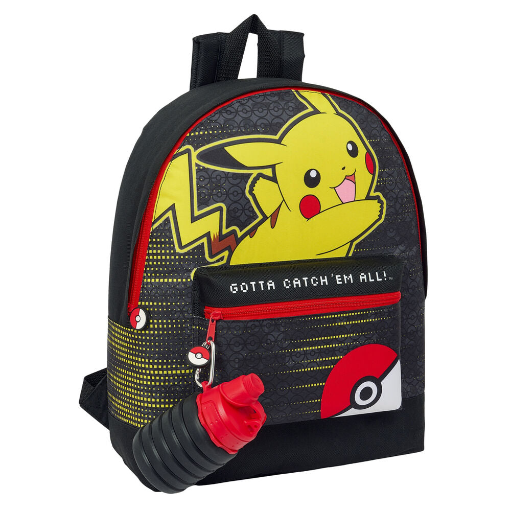 Mochila Pokémon de Pikachu con botella roja y negra