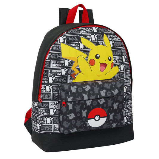 Mochila Pokémon negra de 40 cm con Pikachu y bolsillo frontal con Poké Ball