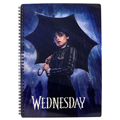 Cuaderno A4 de Wednesday con portada 3D y paraguas negro