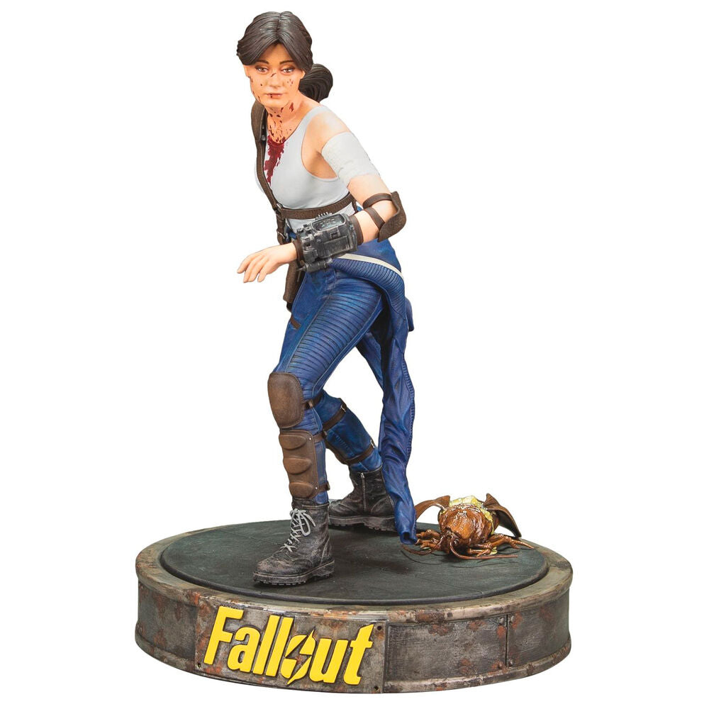 Figura de Lucy de Fallout en PVC sobre una base con logotipo