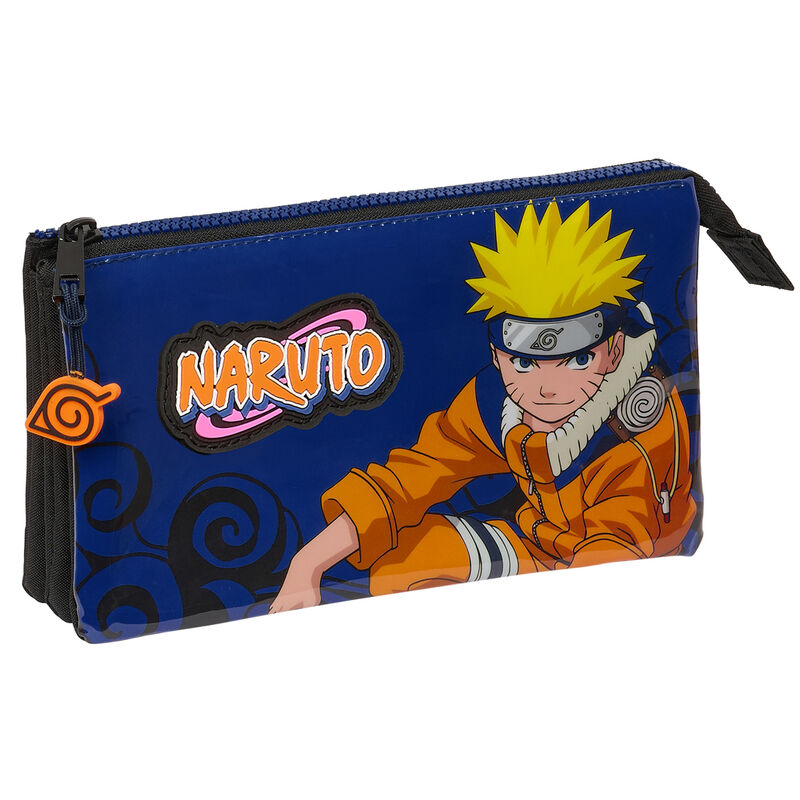 Portatodo triple Naruto Shippuden azul con Naruto Uzumaki