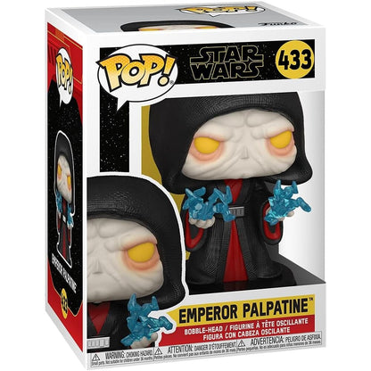 Figura Funko POP! de Palpatine con efectos azules en caja con ventana
