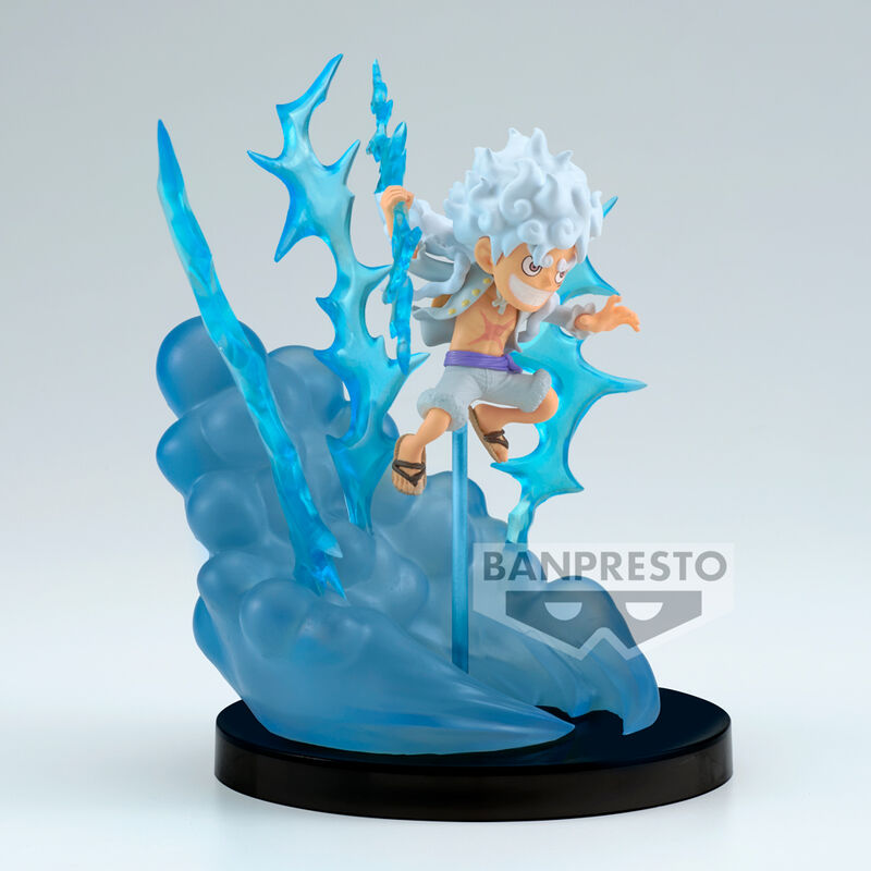 Figura de Monkey D. Luffy Gear 5 de One Piece con efectos azules y base negra - 2