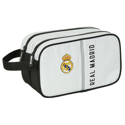 Neceser Real Madrid blanco con dos compartimentos y asa lateral