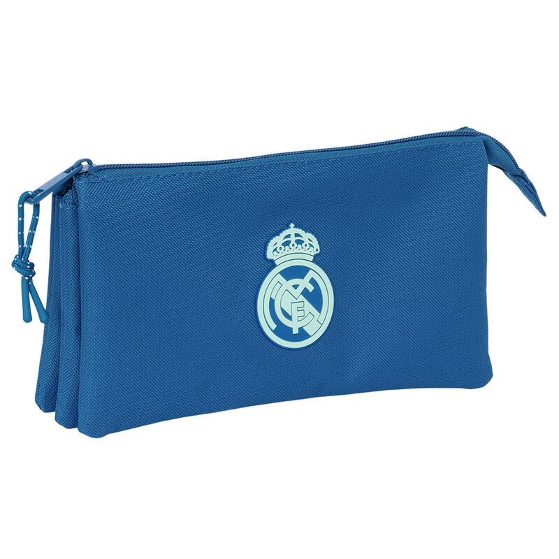 Portatodo triple azul del Real Madrid con tres compartimentos