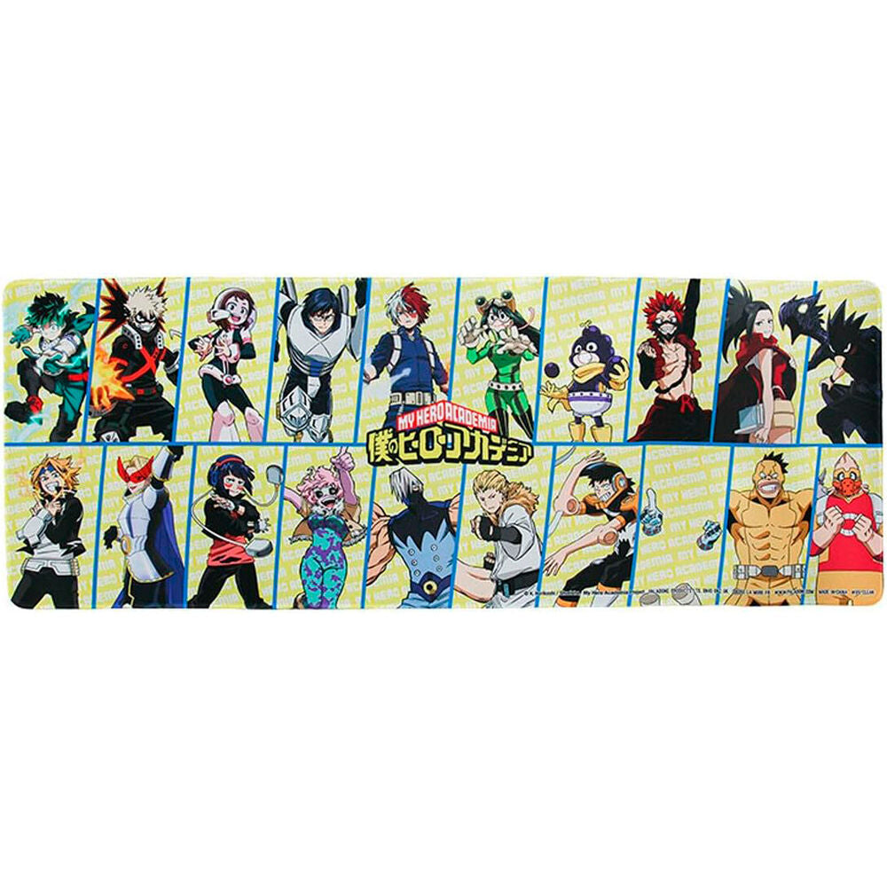 Alfombrilla gaming My Hero Academia con personajes y fondo amarillo