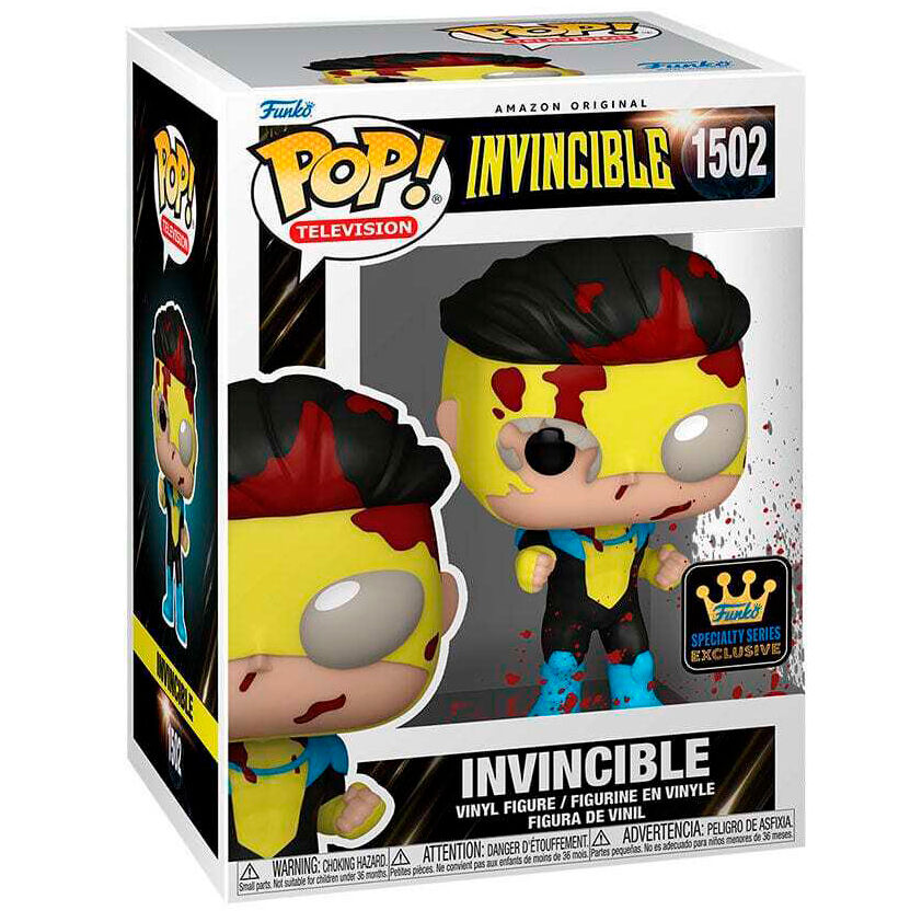 Figura Funko POP! Invincible Exclusive con uniforme negro y amarillo en su caja