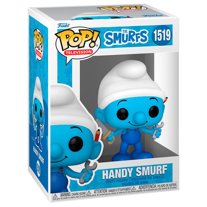 Figura Funko POP! Handy Smurf de The Smurfs con llave inglesa en su caja