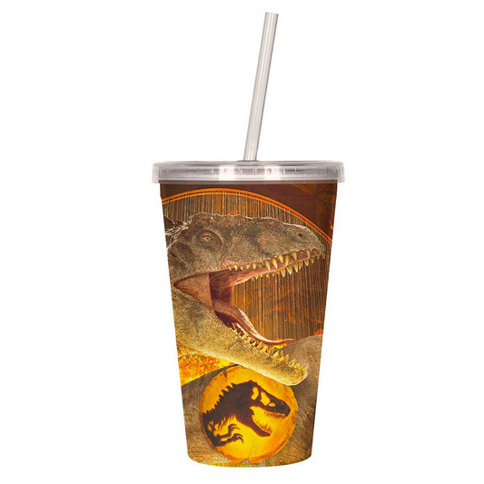 Vaso lenticular 3D de Jurassic Park Dominion con tapa y diseño de dinosaurios