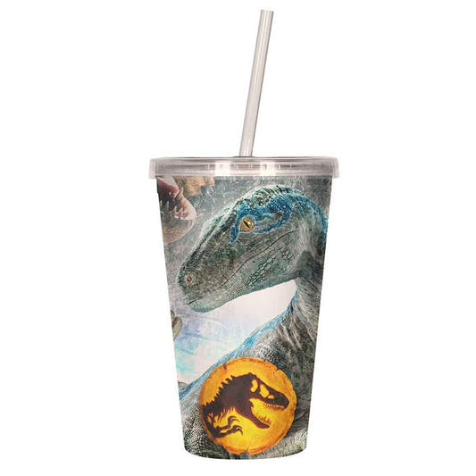 Vaso lenticular 3D de Jurassic Park con dinosaurio y tapa