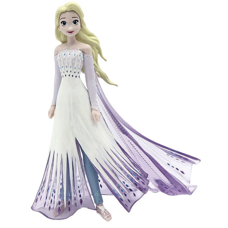 Figura de Elsa de Frozen 2 con vestido blanco y capa lavanda