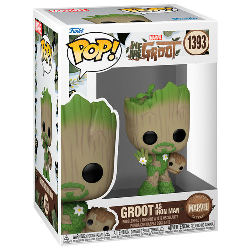 Figura Funko POP! de Groot as Iron Man en caja Marvel