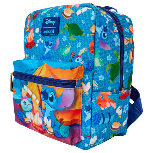 Mini mochila azul de Stitch Disney Loungefly con estampado de acampada
