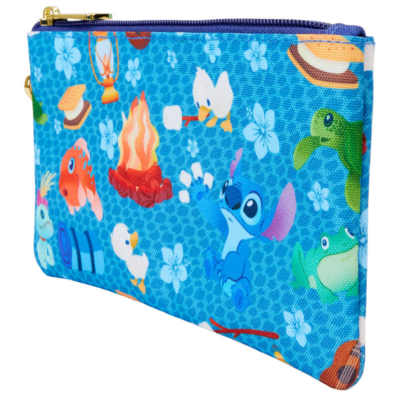Cartera azul de nylon Stitch Camping Cuties con estampado de acampada