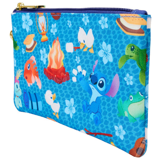 Cartera azul de nylon Stitch Camping Cuties con estampado de acampada