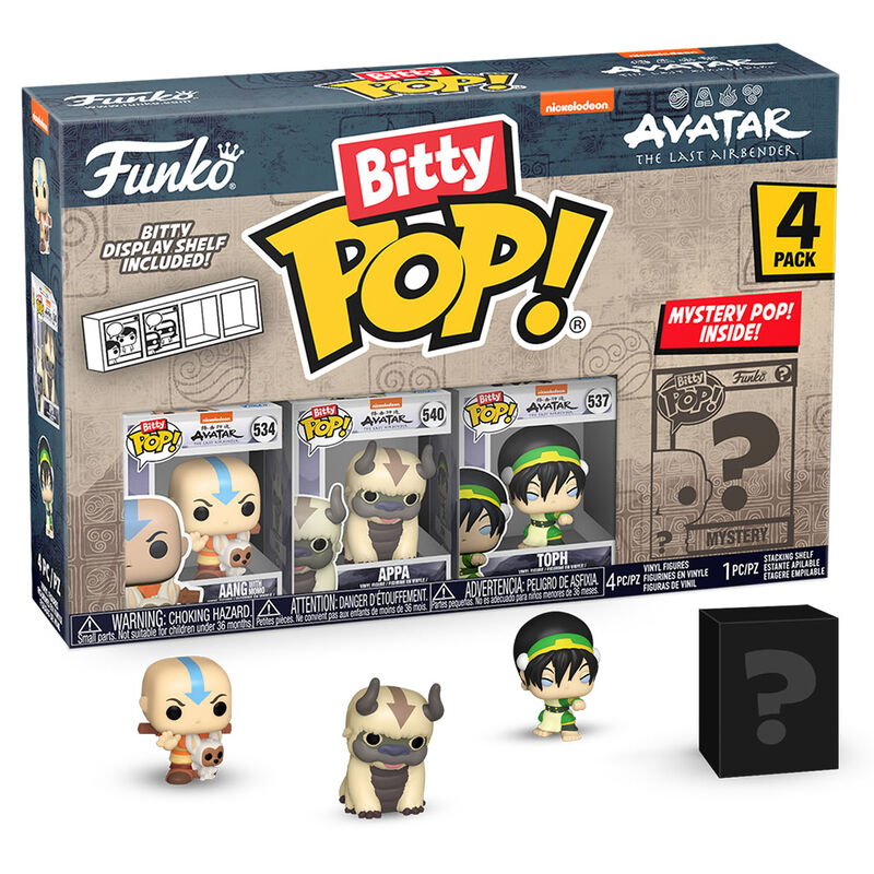 Pack Funko Bitty Pop! de Avatar con figuras de Aang, Appa, Toph y una misteriosa
